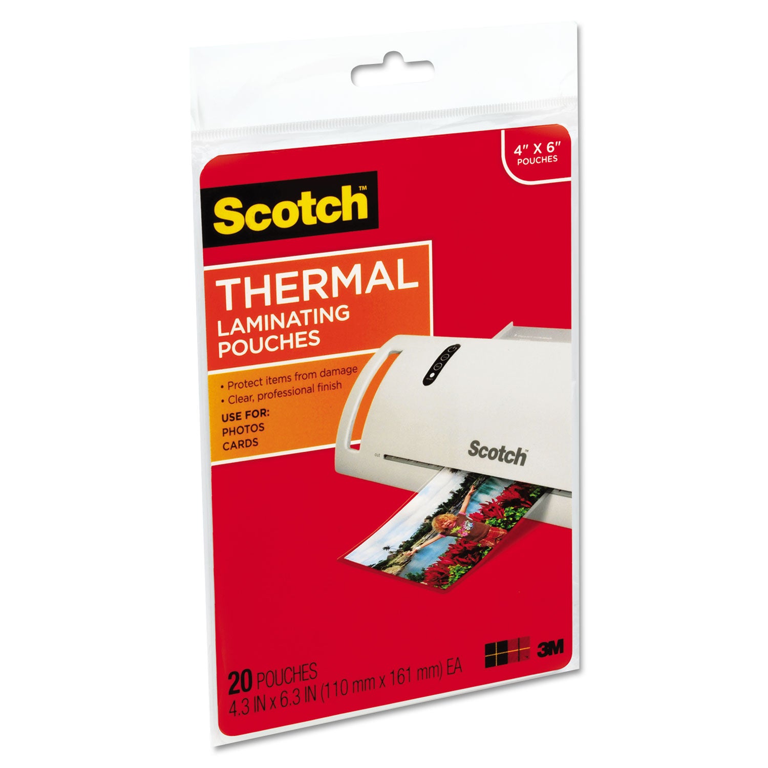 Scotch™ Laminating Pouches, 5 mil, 4.33" x 6.33", Gloss Clear, 20/Pack