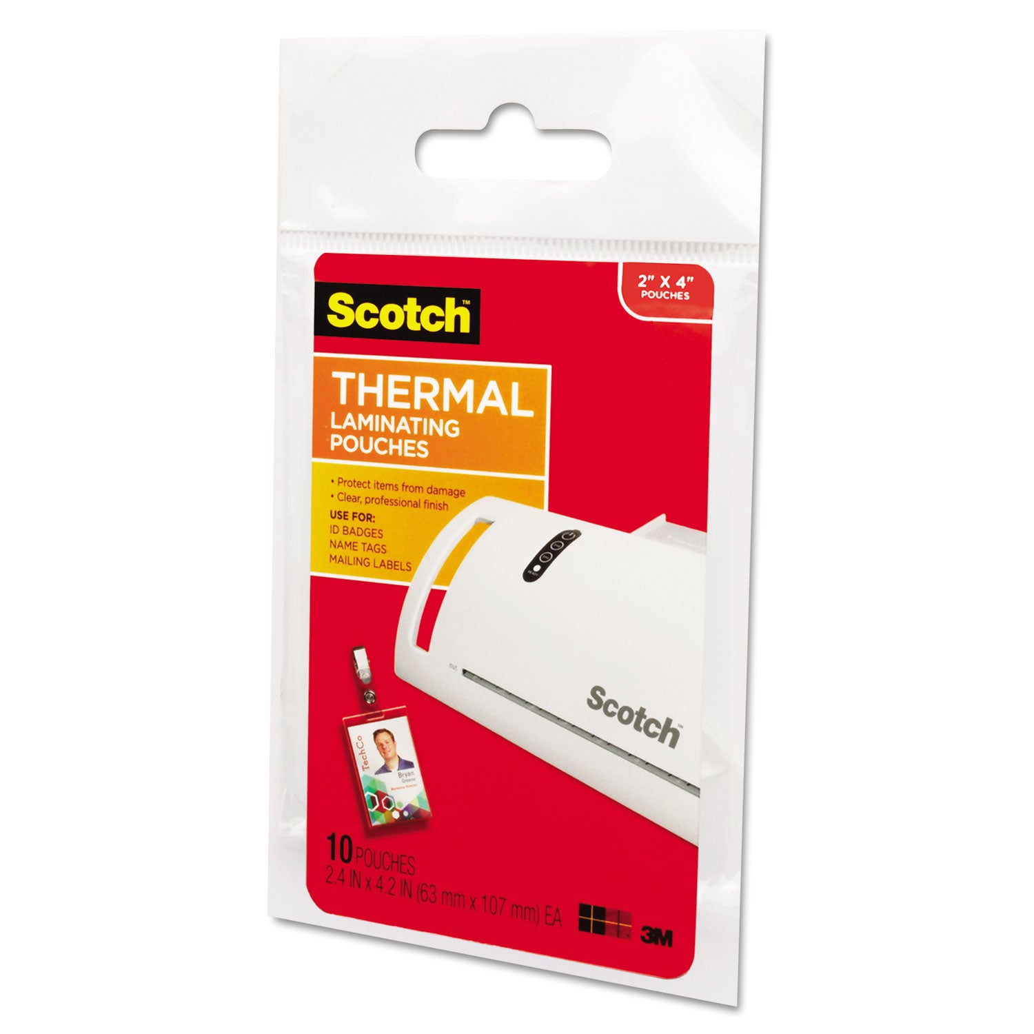 Scotch™ Laminating Pouches, 5 mil, 2.25" x 4.25", Gloss Clear, 10/Pack