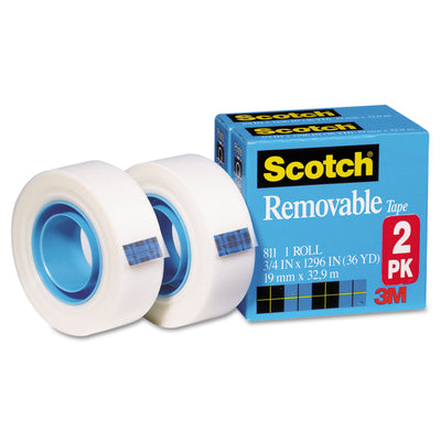 Scotch® Removable Tape, 1" Core, 0.75" x 36 yds, Transparent, 2/Pack - Flipcost