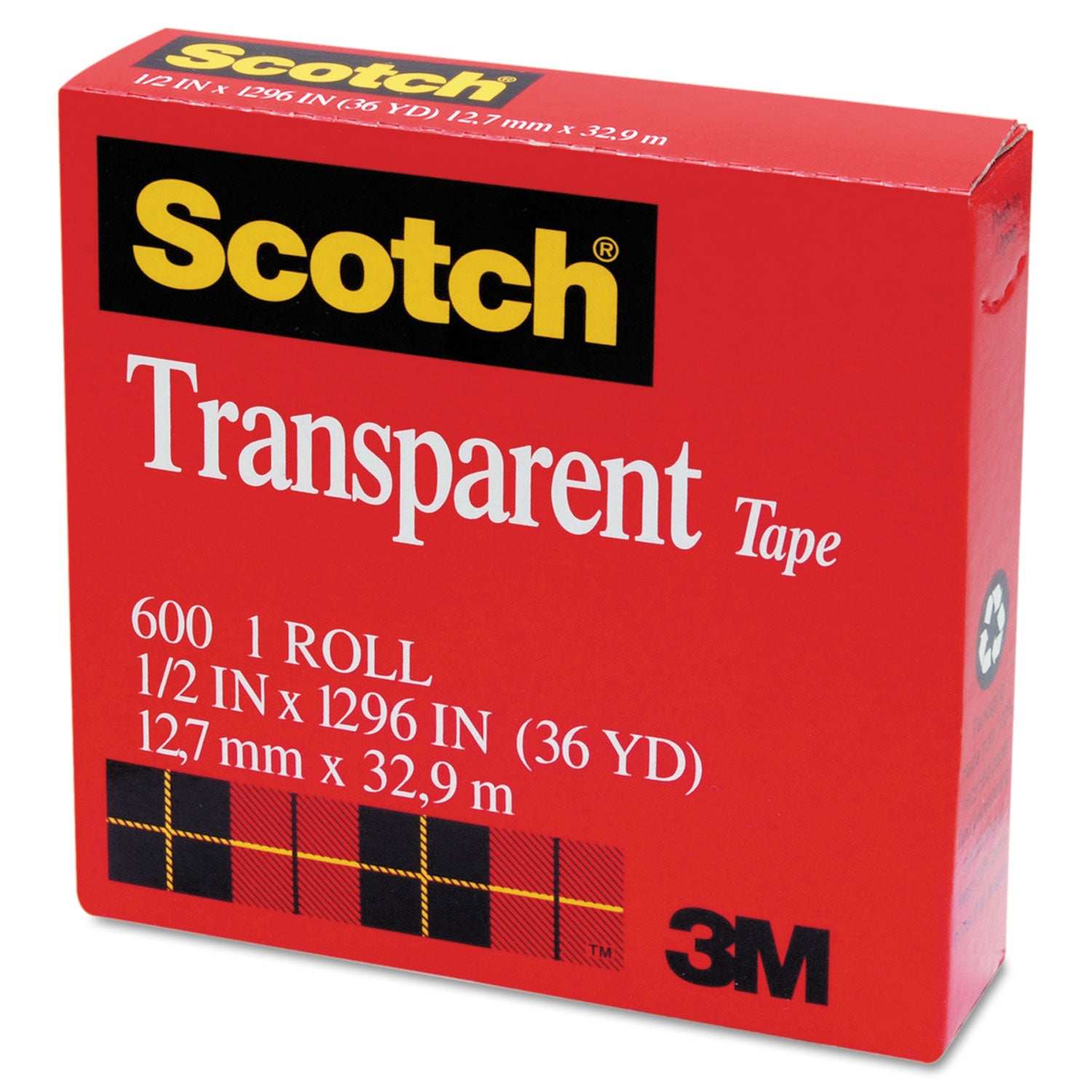 Scotch® Transparent Tape, 1" Core, 0.5" x 36 yds, Transparent