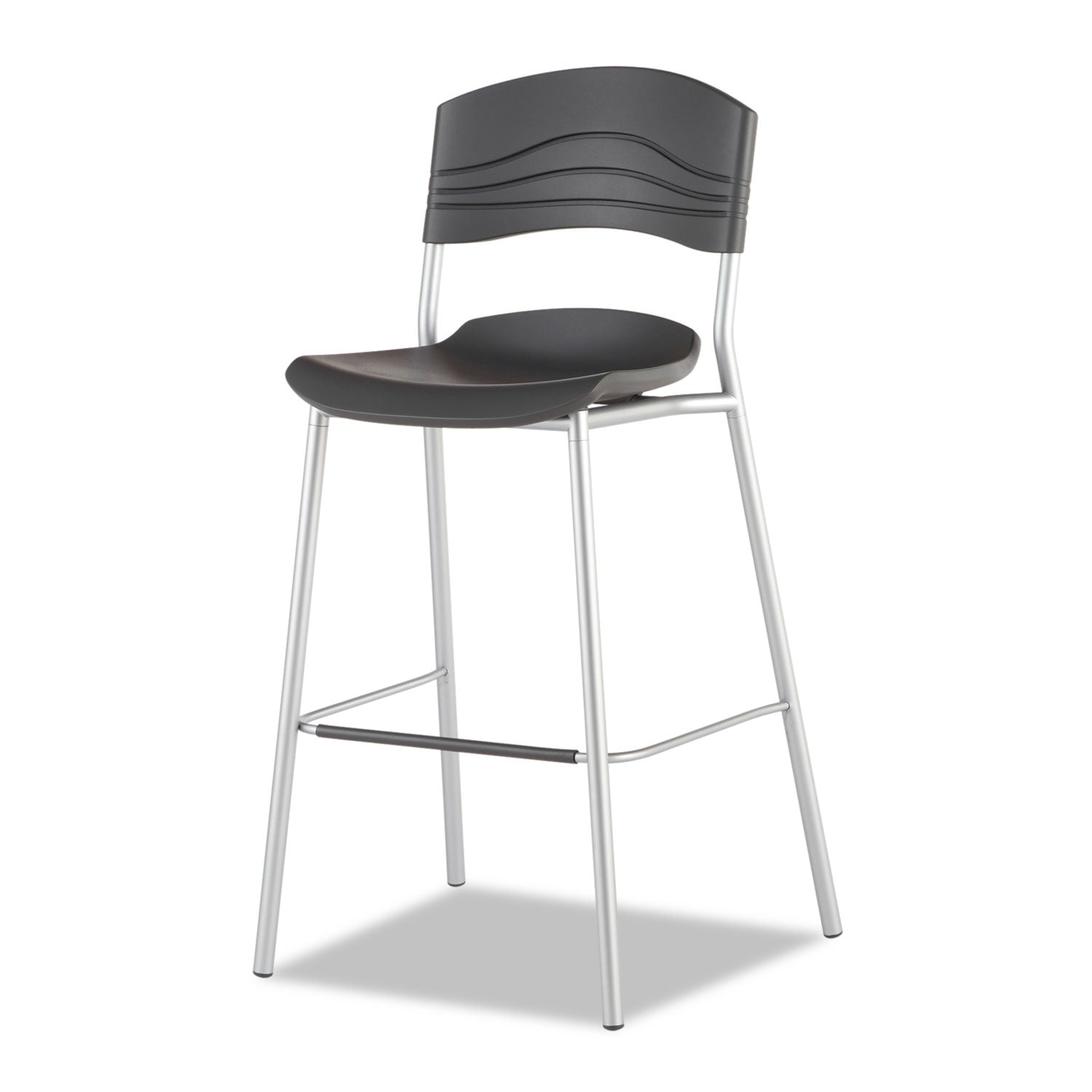 Iceberg CafeWorks Stool, Supports Up to 225 lb, 30" Seat Height, Graphite Seat, Graphite Back, Silver Base