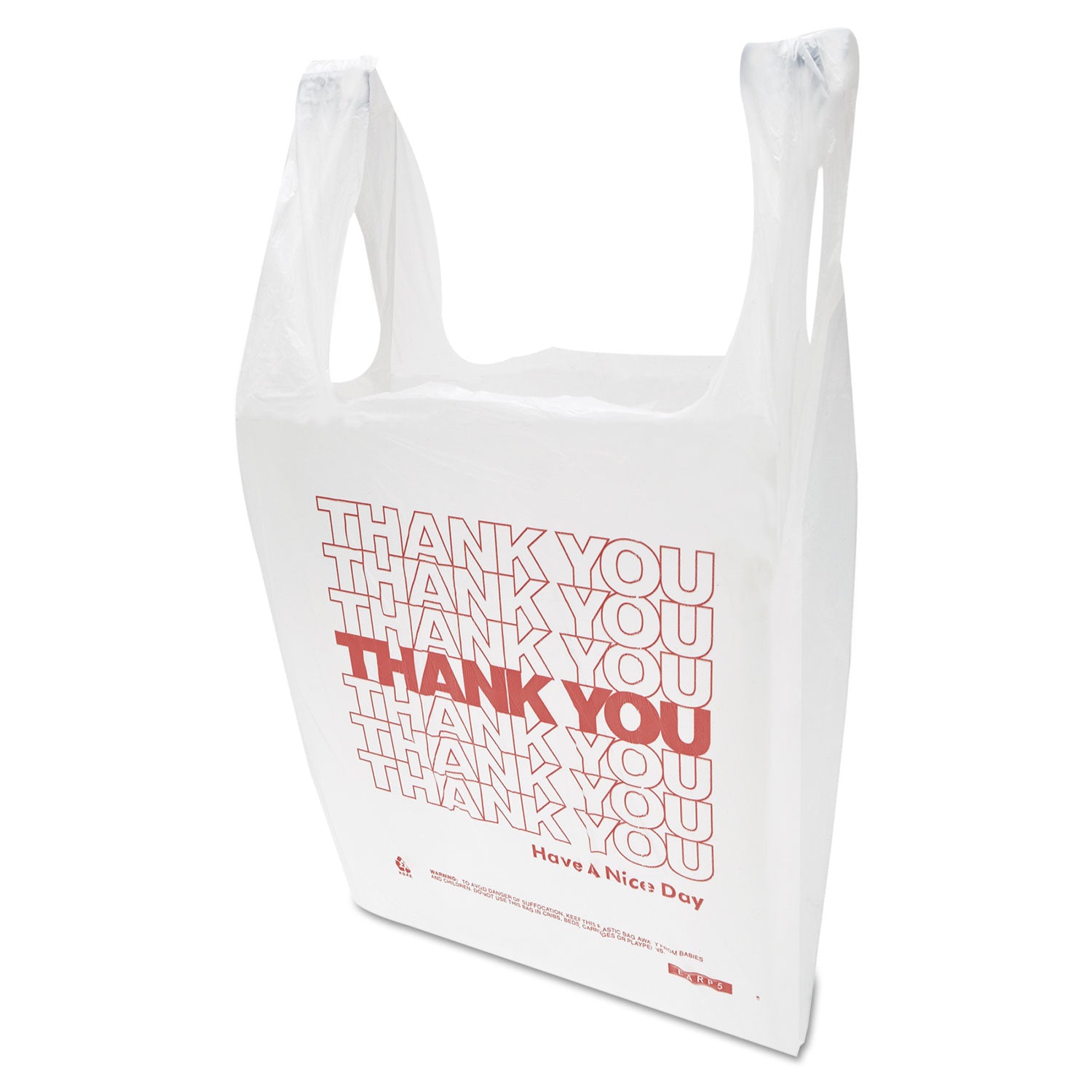 Inteplast Group Thank You Handled T-Shirt Bag, 0.167 bbl, 12.5 microns, 11.5" x 21", White, 900/Carton