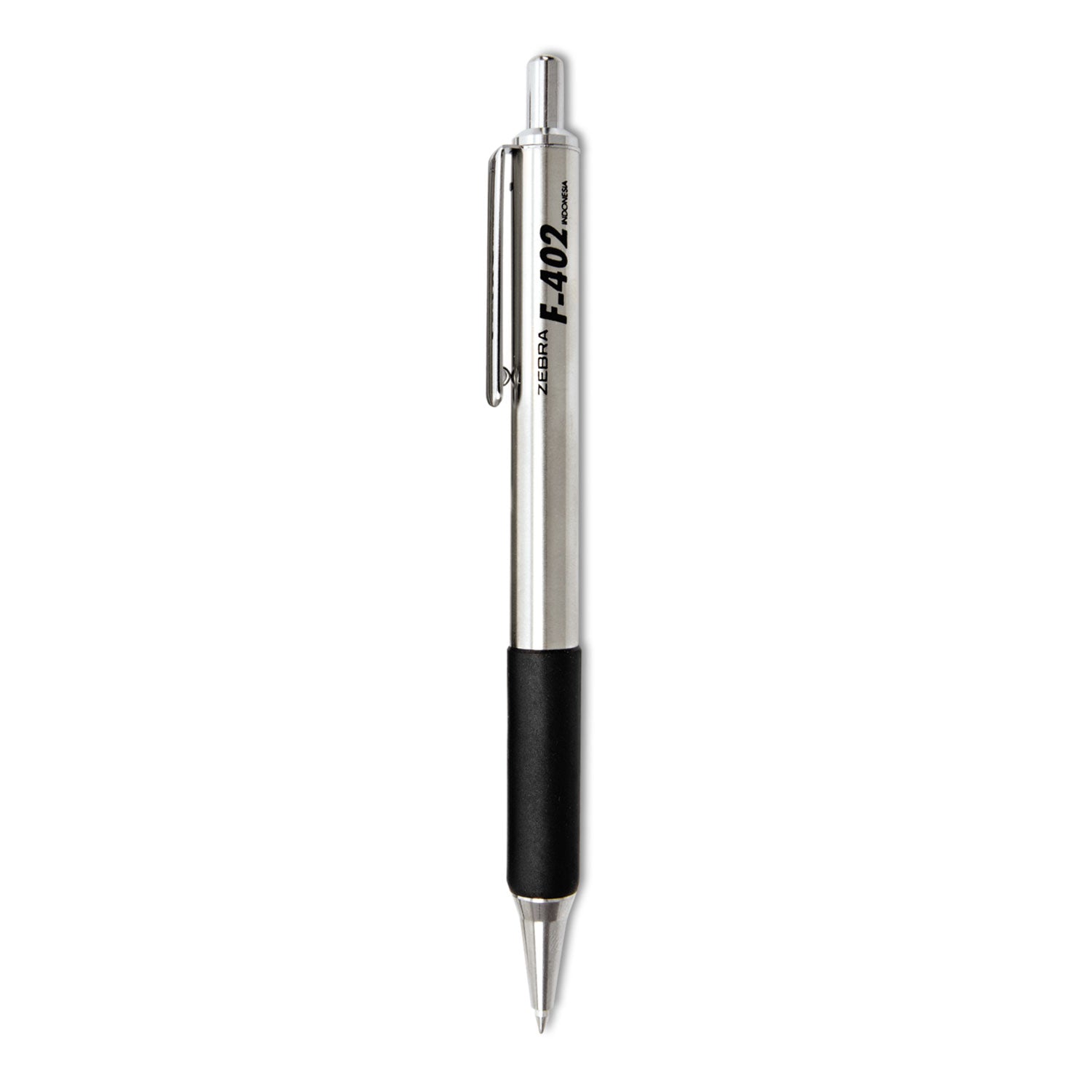 F-402 Ballpoint Pen, Retractable, Fine 0.7 mm, Black Ink, Stainless Steel/Black Barrel, 2/Pack