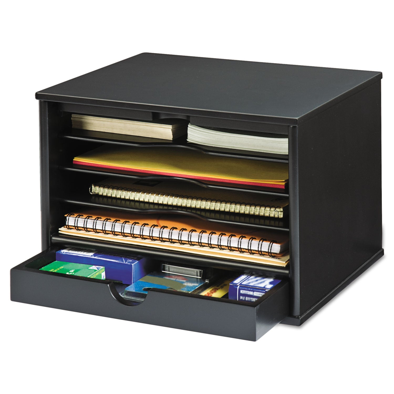 Victor® Midnight Black Collection Desktop Organizer, 5 Compartments, MDF, 13.3 x 10.5 x 9.4, Black