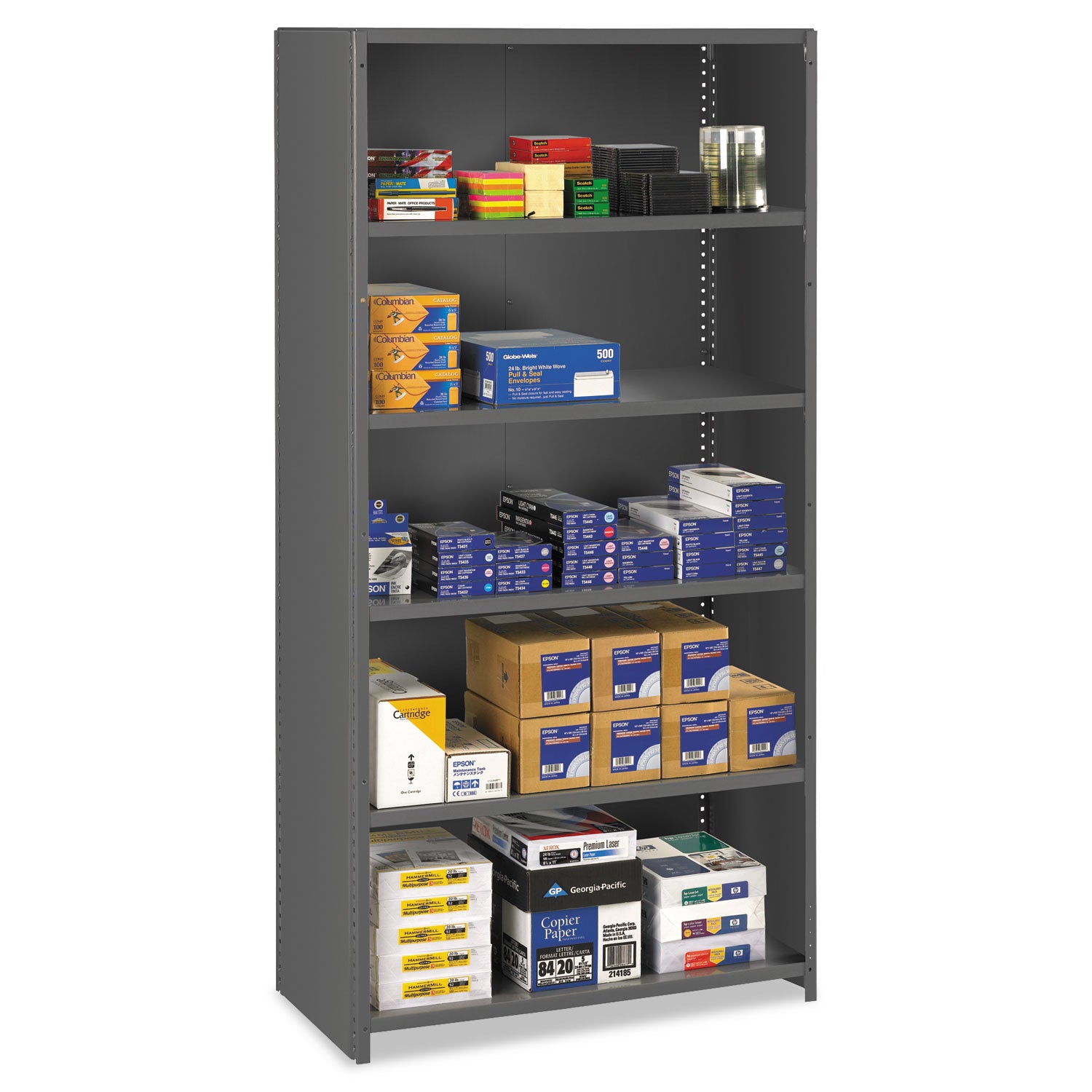 Closed Commercial Steel Shelving, Six-Shelf, 36w x 18d x 75h, Medium Gray