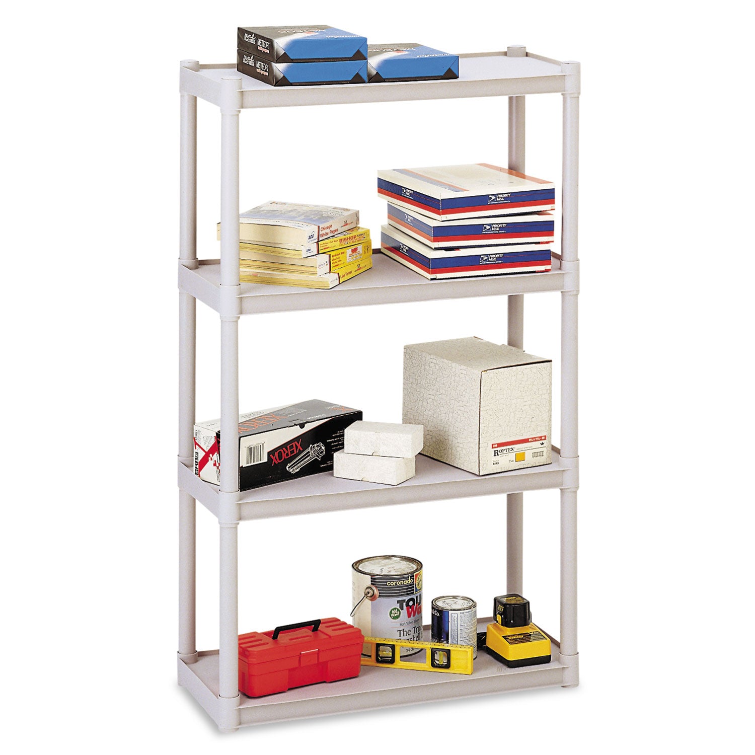 Iceberg Rough n Ready Open Storage System, Four-Shelf, Injection-Molded Polypropylene, 32w x 13d x 54h, Platinum