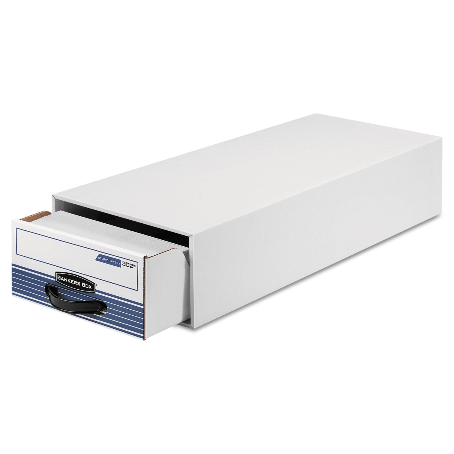 Bankers Box® STOR/DRAWER STEEL PLUS Extra Space-Savings Storage Drawers, 10.5" x 25.25" x 5.25", White/Blue, 12/Carton