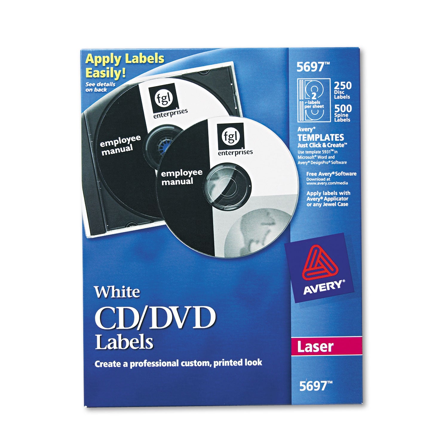 Laser CD Labels, Matte White, 250/Pack