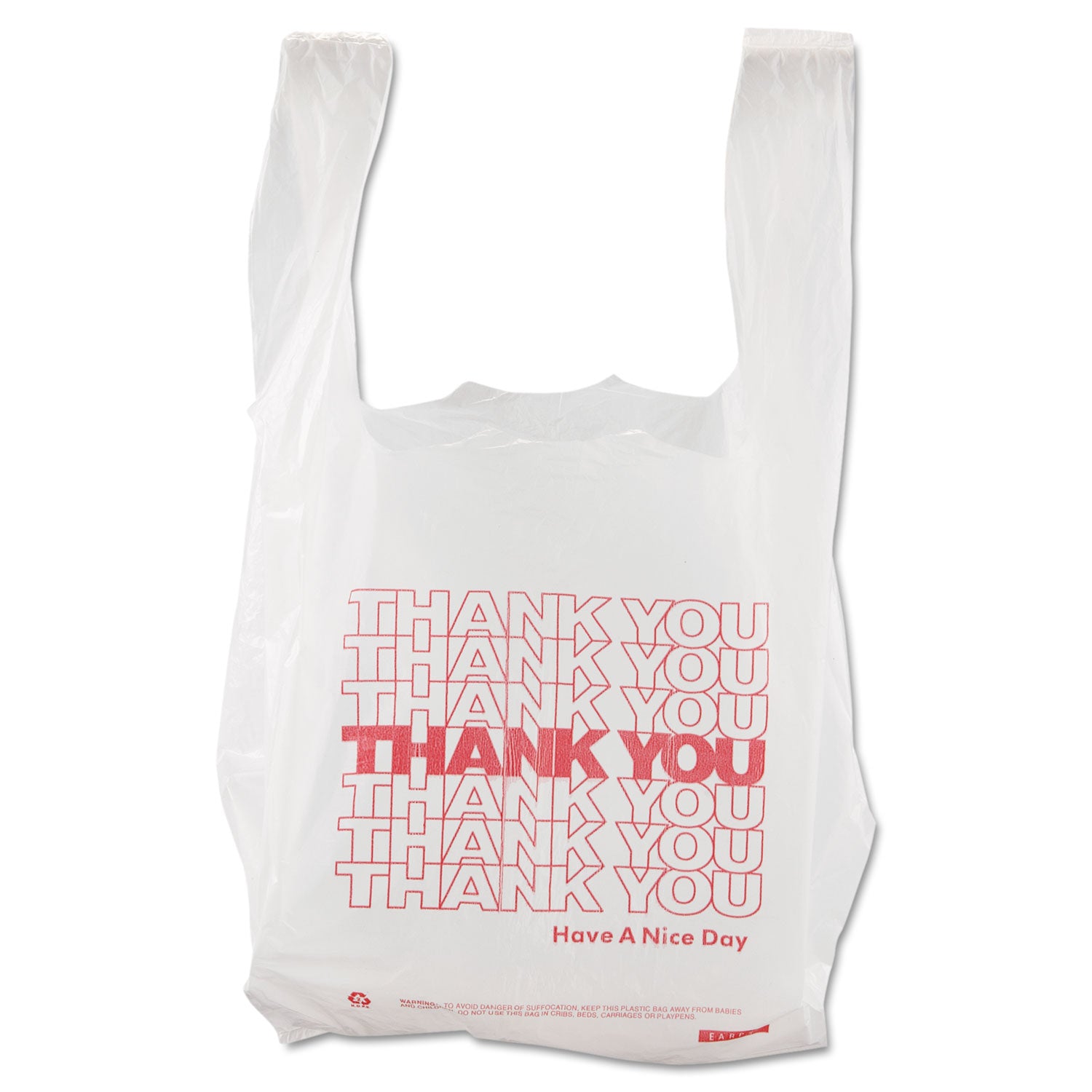 Thank You High-Density Shopping Bags, 8" x 16", White, 2,000/Carton