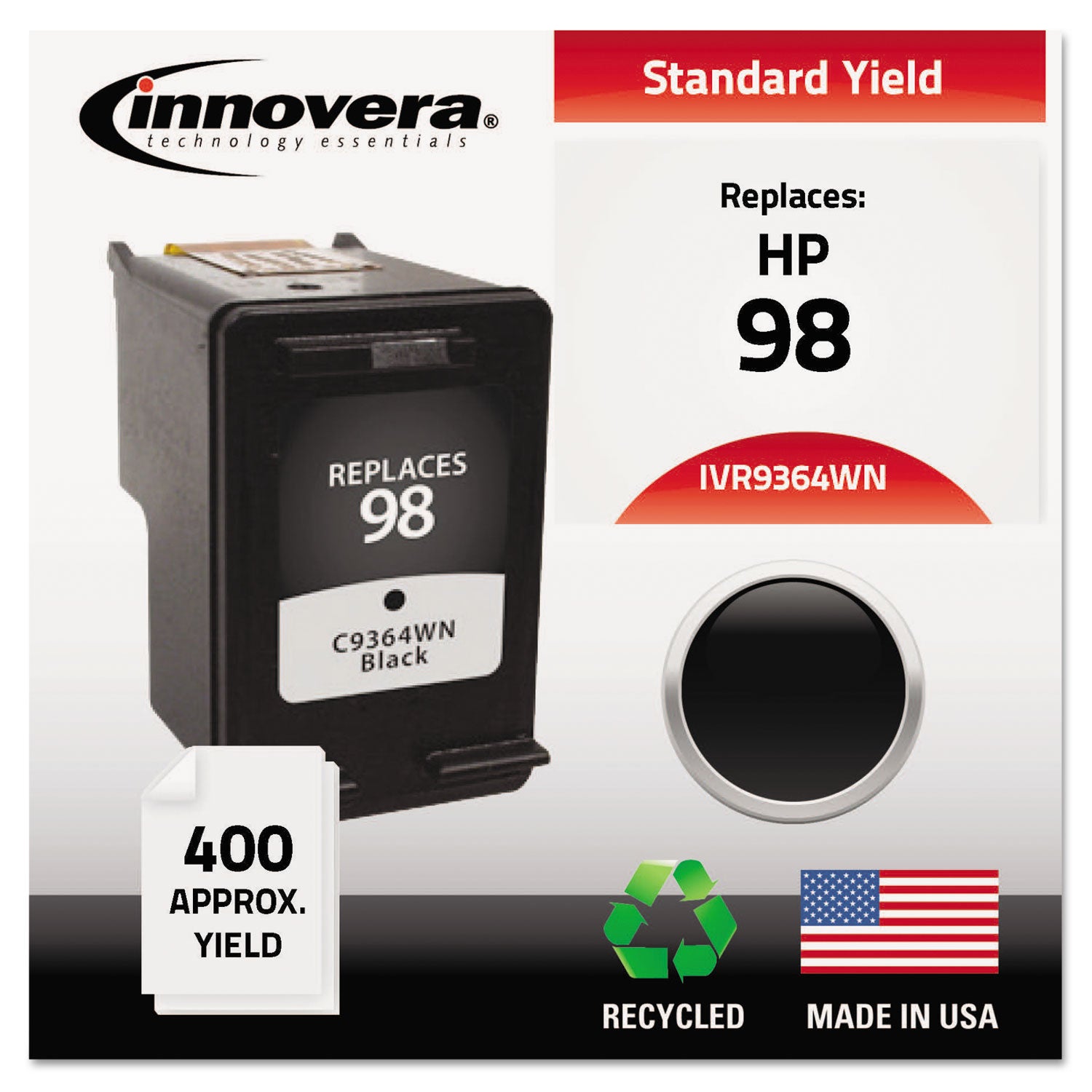 Innovera® Remanufactured Black High-Yield Ink, Replacement for 98 (C9364A), 400 Page-Yield