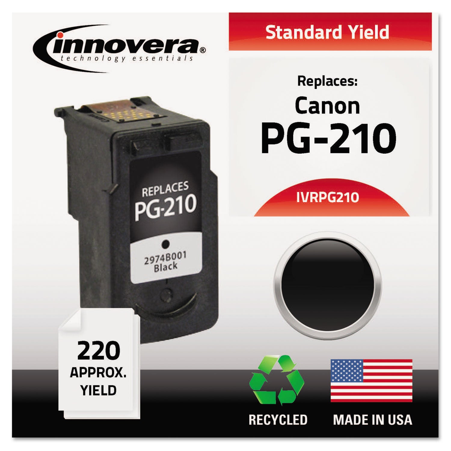 Innovera® Remanufactured Black Ink, Replacement for PG-210 (2974B001), 220 Page-Yield