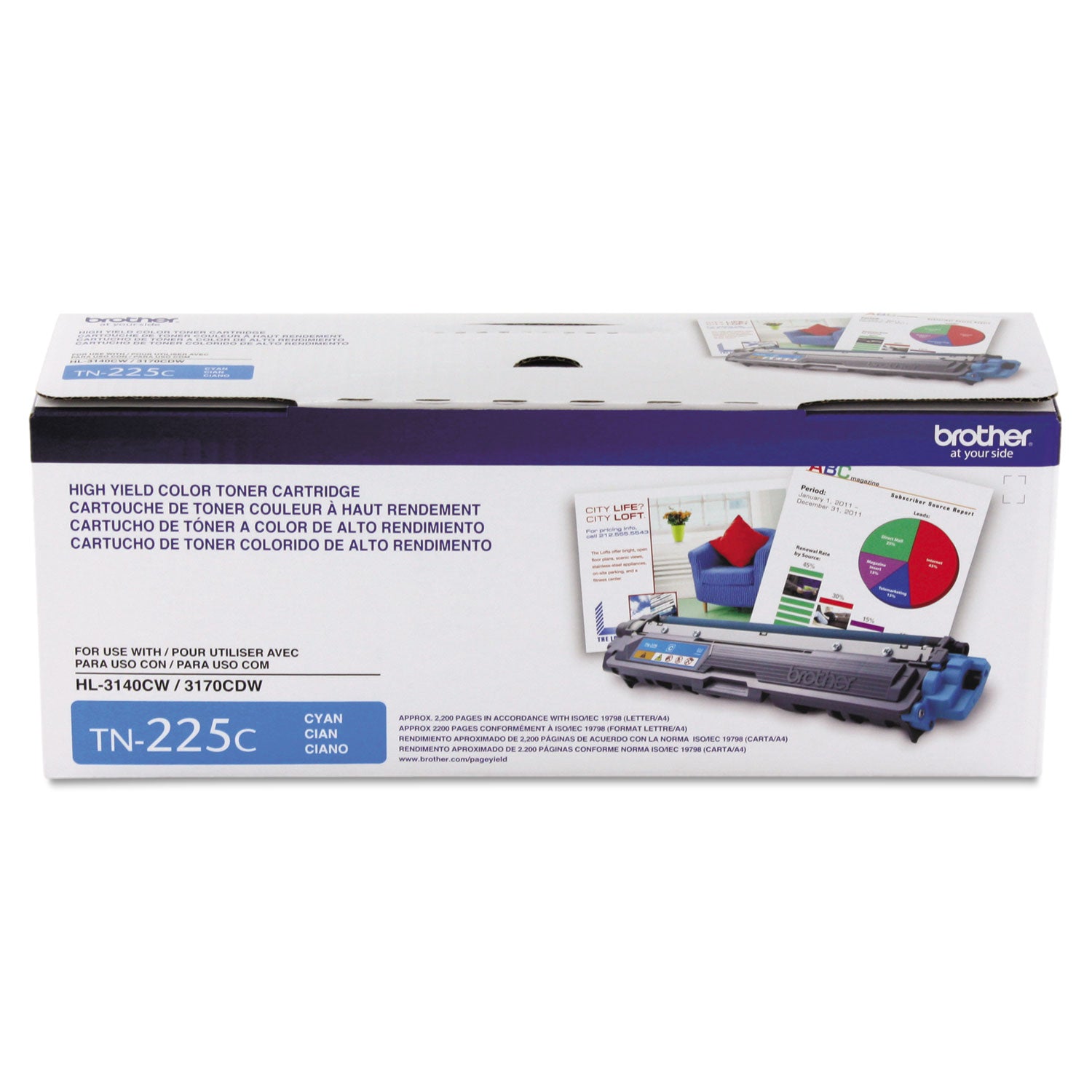 TN225C High-Yield Toner, 2,200 Page-Yield, Cyan