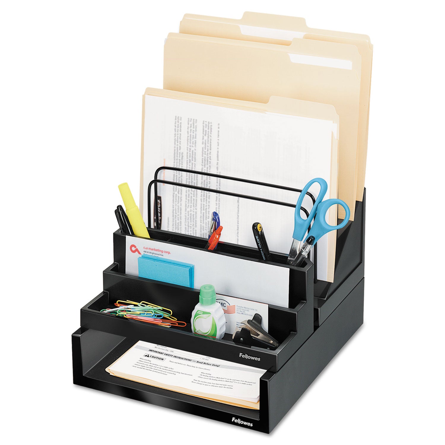 Fellowes® Designer Suites Desktop Organizer, 7 Compartments, Plastic, 11.13 x 5 x 3.78, Black Pearl