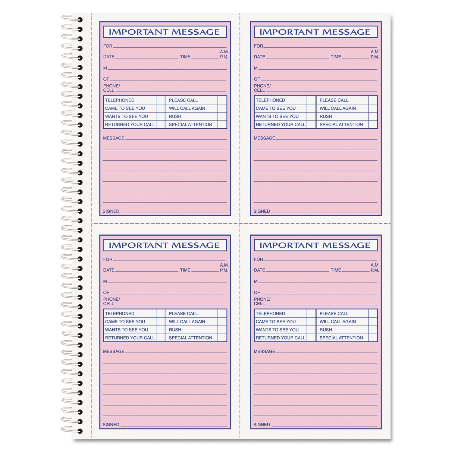 Telephone Message Book with Fax/Mobile Section, Two-Part Carbonless, 3.88 x 5.5, 4 Forms/Sheet, 200 Forms Total