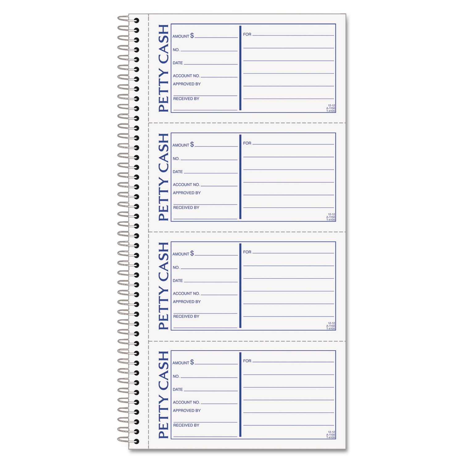 Petty Cash Receipt Book, Two-Part Carbonless, 5 x 2.75, 4 Forms/Sheet, 200 Forms Total