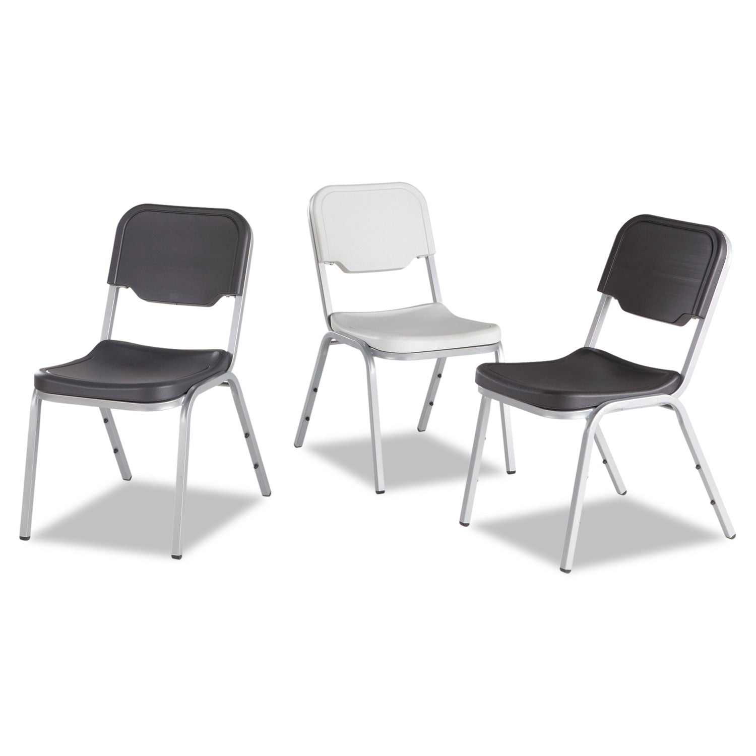 Iceberg Rough n Ready Stack Chair, Supports Up to 500 lb, 17.5" Seat Height, Black Seat, Black Back, Silver Base, 4/Carton