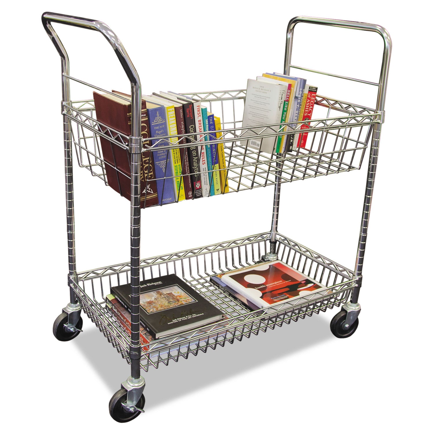 Alera® Carry-all Mail Cart, Metal, 1 Shelf, 1 Bin, 34.88" x 18" x 39.5", Silver