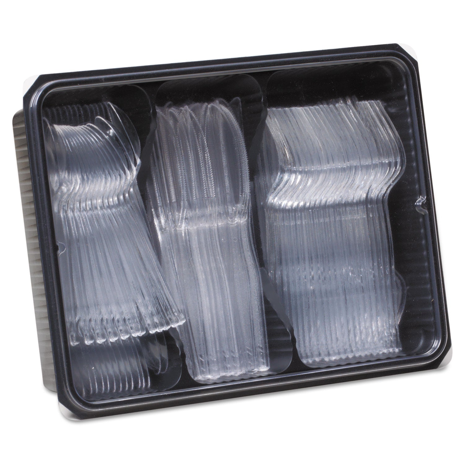 Dixie® Cutlery Keeper Tray with Clear Plastic Utensils: 600 Forks, 600 Knives, 600 Spoons