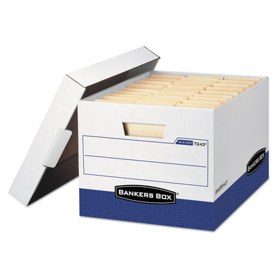 FELLOWES MFG. CO. R-KIVE Heavy-Duty Storage Boxes, Letter/Legal Files, 12.75" x 16.5" x 10.38", White/Blue, 4/Carton - Flipcost