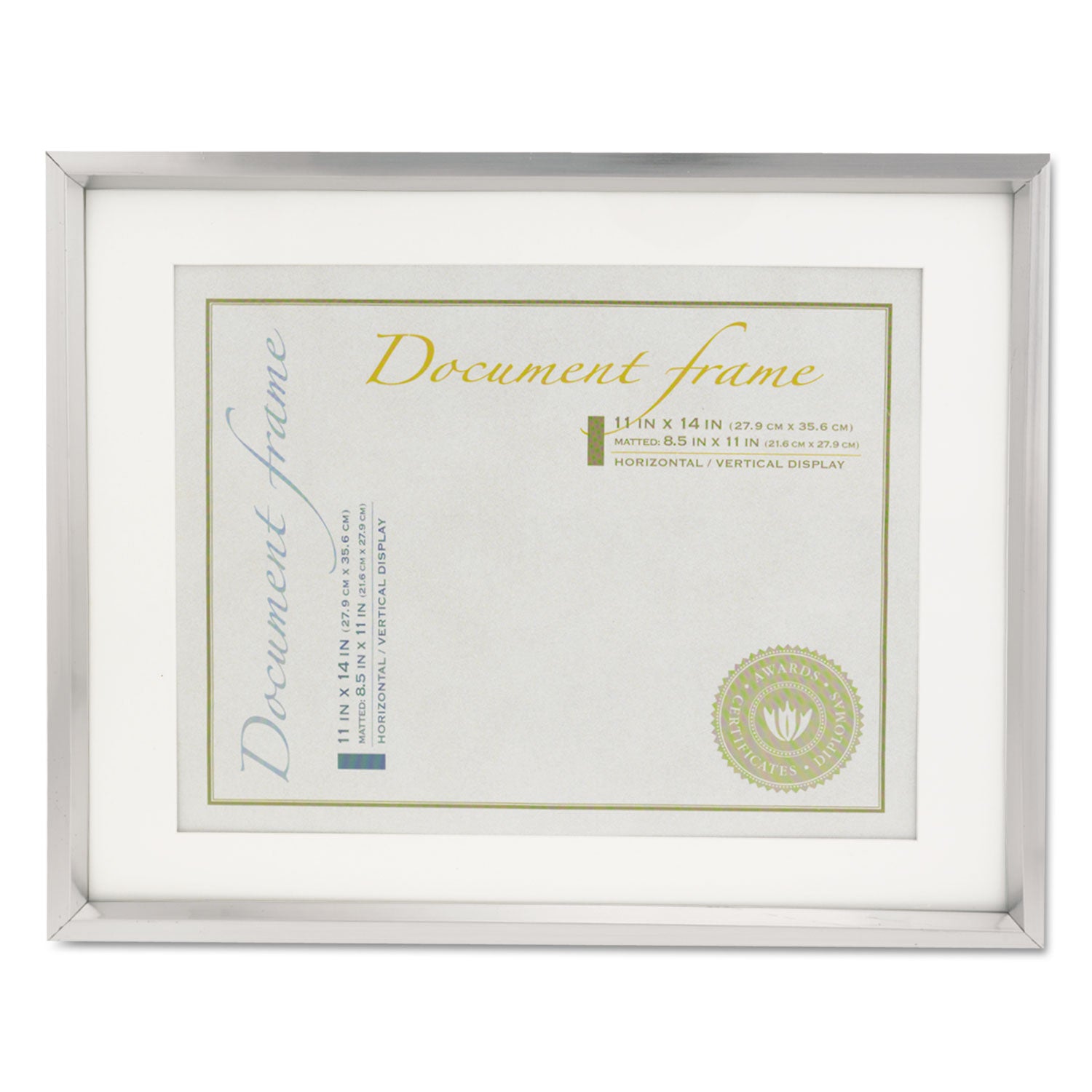 Plastic Document Frame with Mat, 11 x 14 and 8.5 x 11 Inserts, Metallic Silver