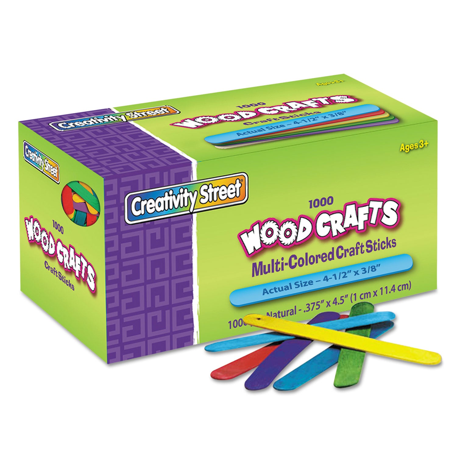 Colored Wood Craft Sticks, 4.5" x 0.38", Assorted, 1,000/Box