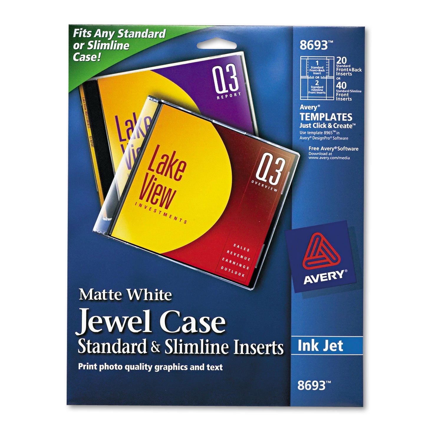 Inkjet CD/DVD Jewel Case Inserts, Matte White, 20/Pack