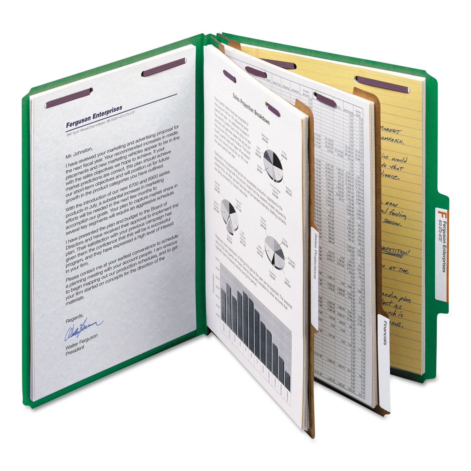 Smead™ Six-Section Pressboard Top Tab Classification Folders, Six SafeSHIELD Fasteners, 2 Dividers, Letter Size, Green, 10/Box