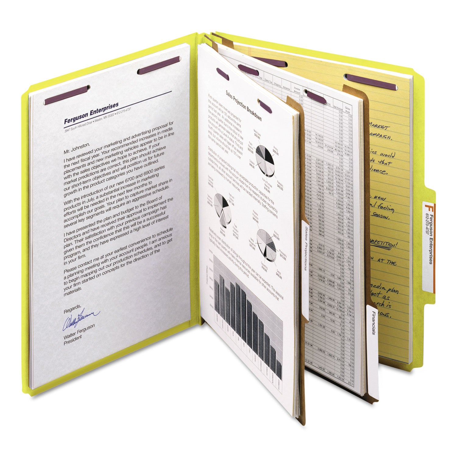 Smead™ Six-Section Pressboard Top Tab Classification Folders, Six SafeSHIELD Fasteners, 2 Dividers, Letter Size, Yellow, 10/Box