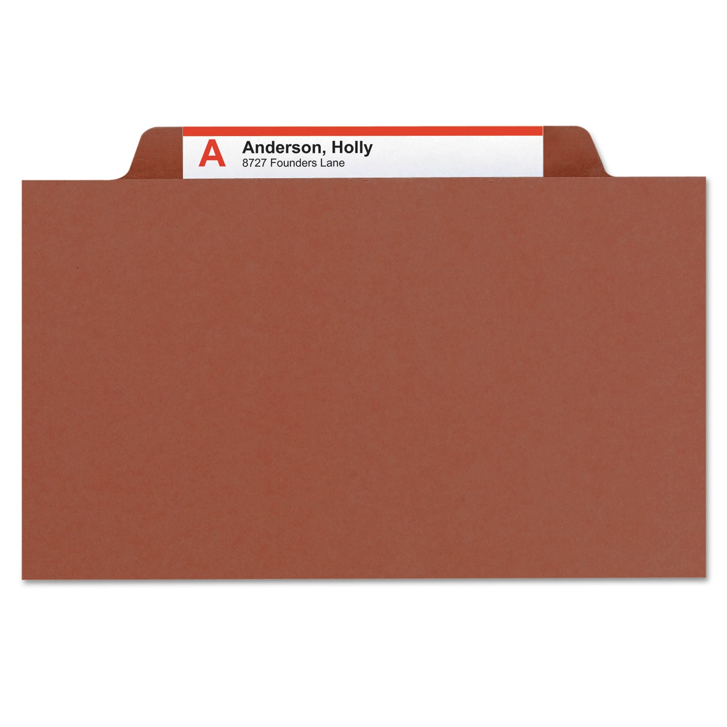 Smead™ Pressboard Classification Folders, Eight SafeSHIELD Fasteners, 2/5-Cut Tabs, 3 Dividers, Letter Size, Red, 10/Box