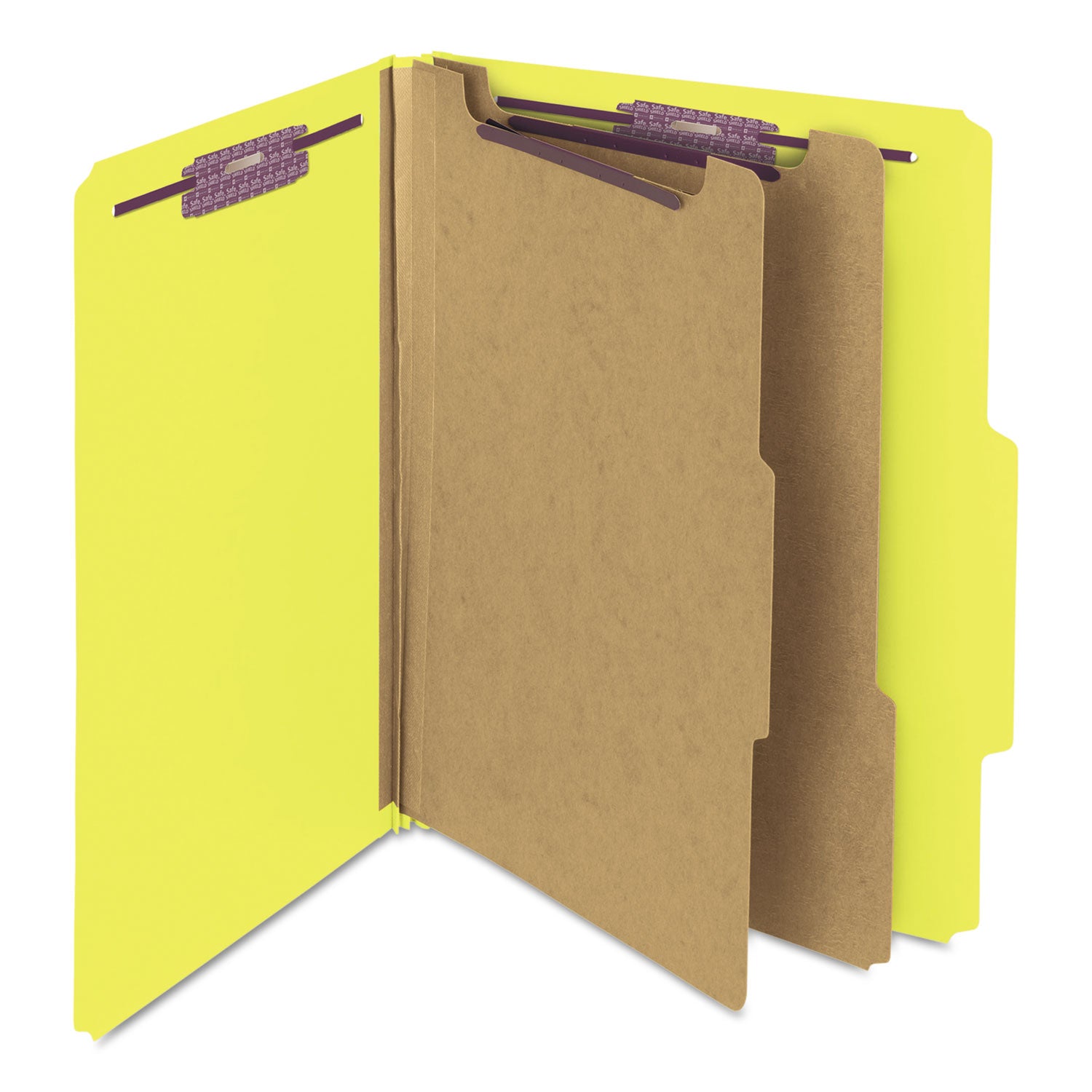 Smead™ Six-Section Pressboard Top Tab Classification Folders, Six SafeSHIELD Fasteners, 2 Dividers, Letter Size, Yellow, 10/Box