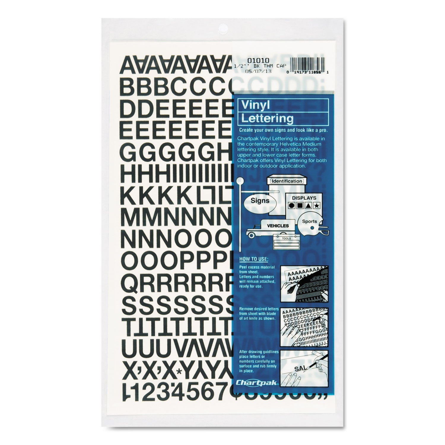 Press-On Vinyl Letters and Numbers, Self Adhesive, Black, 0.5"h, 201/Pack