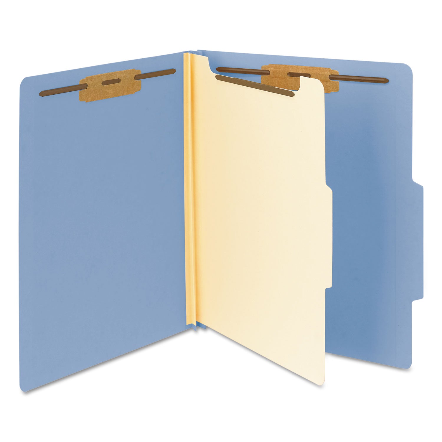 Smead™ Top Tab Classification Folders, Four SafeSHIELD Fasteners, 2" Expansion, 1 Divider, Letter Size, Blue Exterior, 10/Box