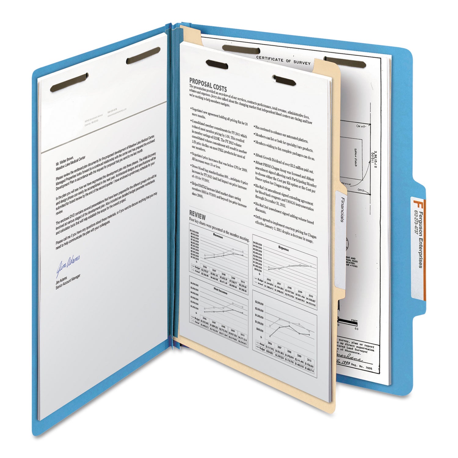 Smead™ Top Tab Classification Folders, Four SafeSHIELD Fasteners, 2" Expansion, 1 Divider, Letter Size, Blue Exterior, 10/Box