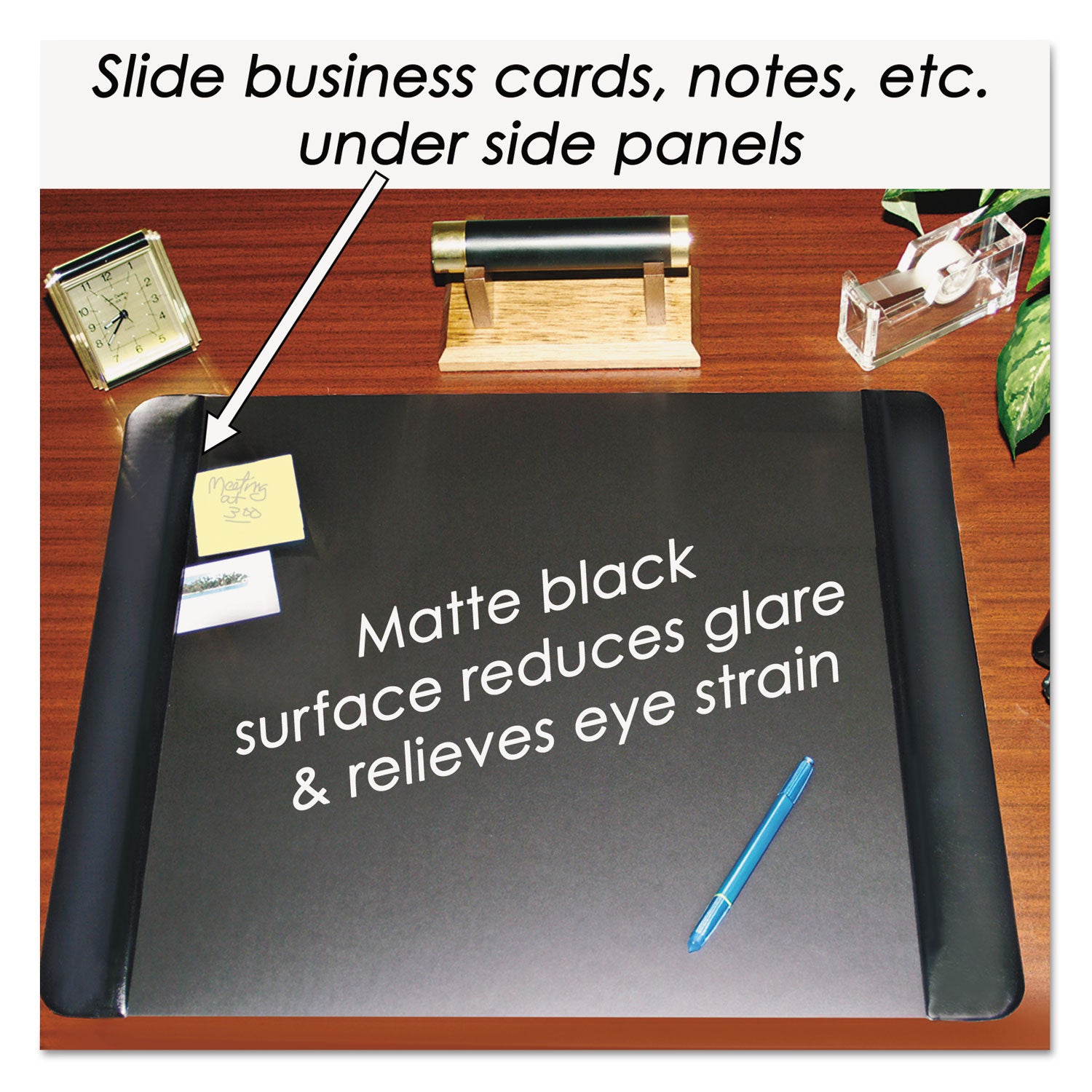 Artistic® Executive Desk Pad with Antimicrobial Protection, Leather-Like Side Panels, 36 x 20, Black