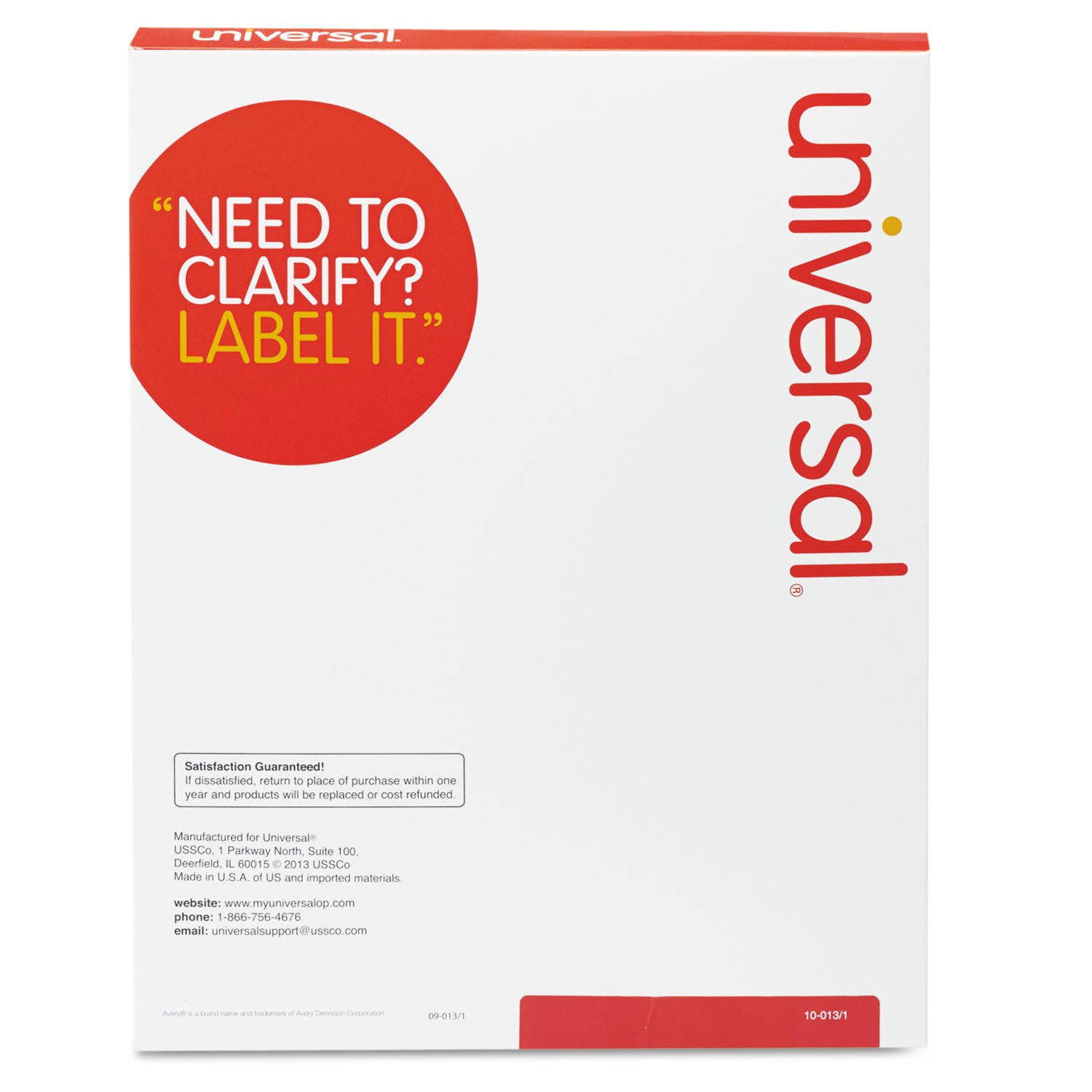 Universal® White Labels, Inkjet/Laser Printers, 1.33 x 4, White, 14/Sheet, 100 Sheets/Box