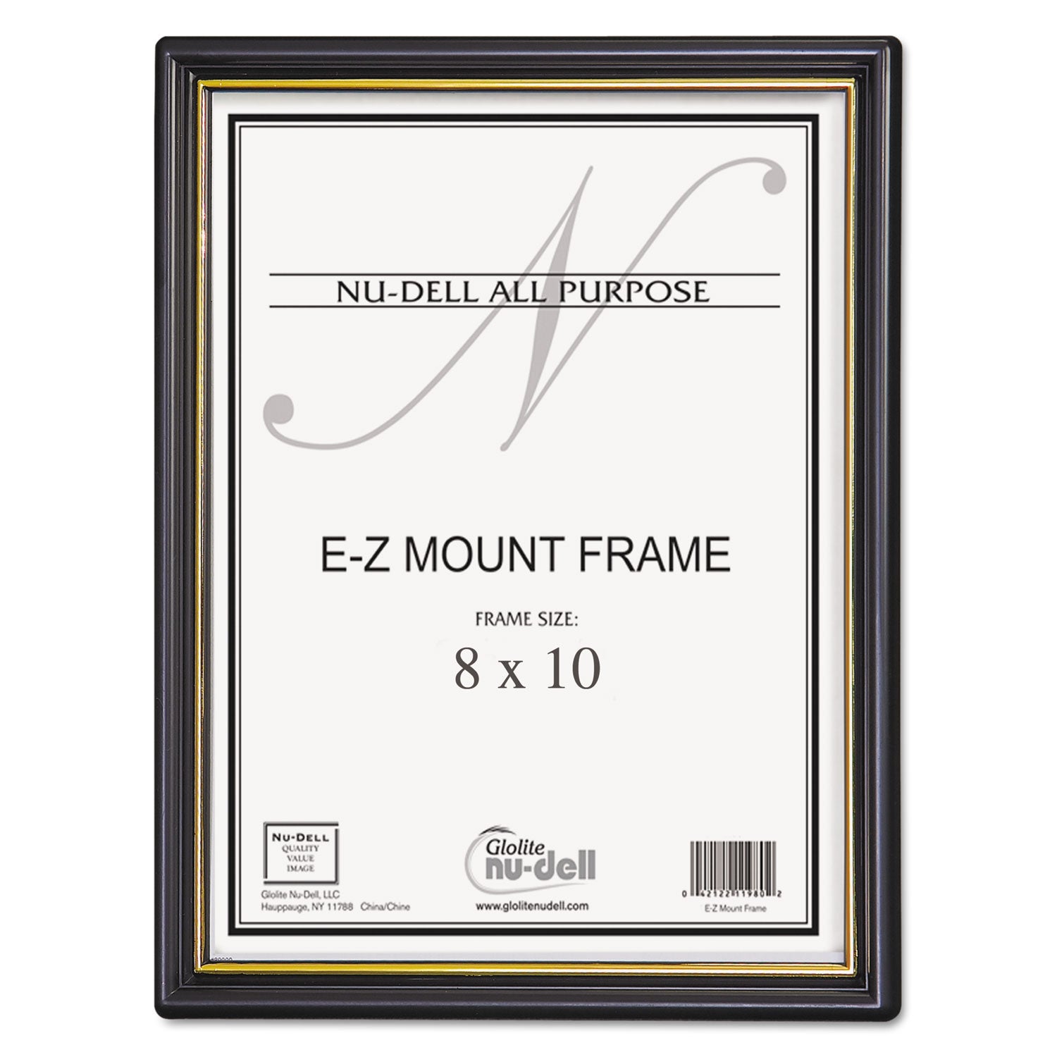 EZ Mount Document Frame with Trim Accent and Plastic Face, Plastic, 8 x 10, Black/Gold