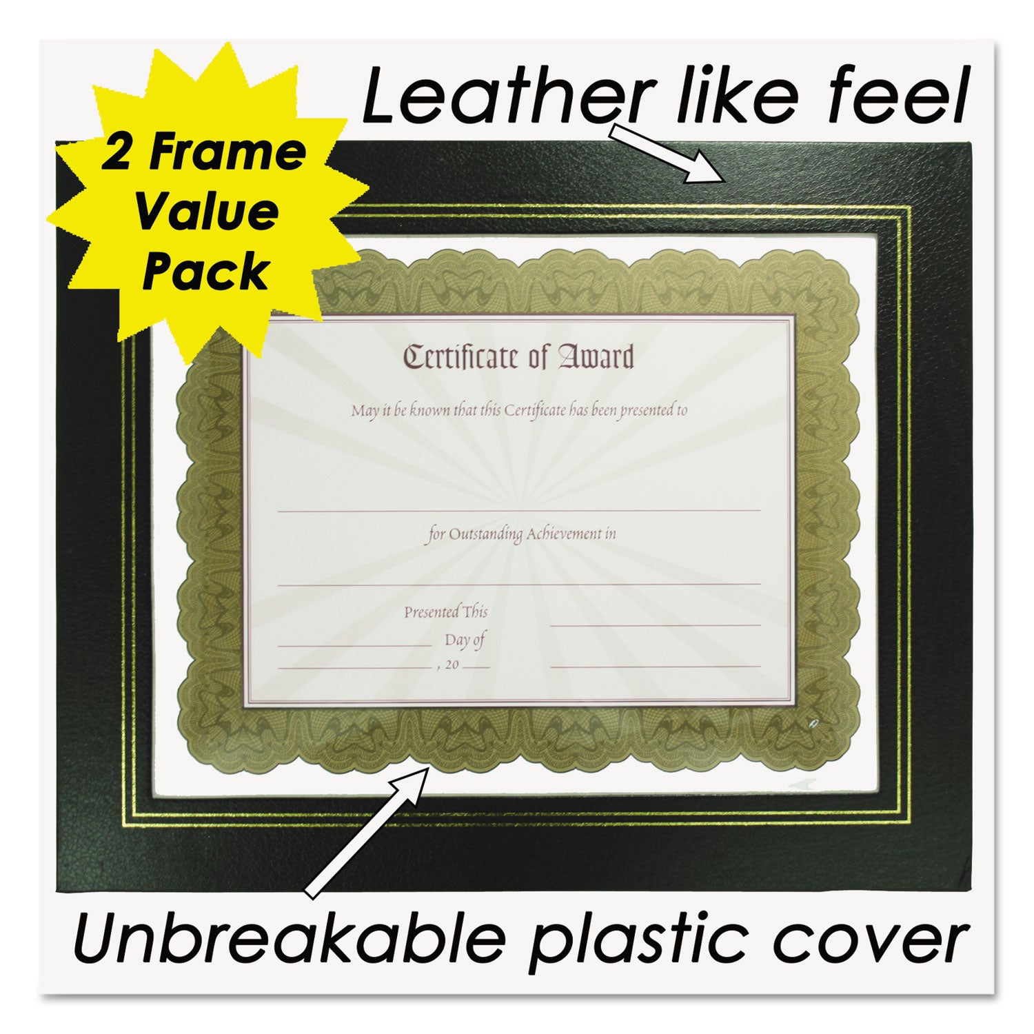 NuDell™ Leatherette Document Frame, 8.5 x 11, Black, Pack of Two