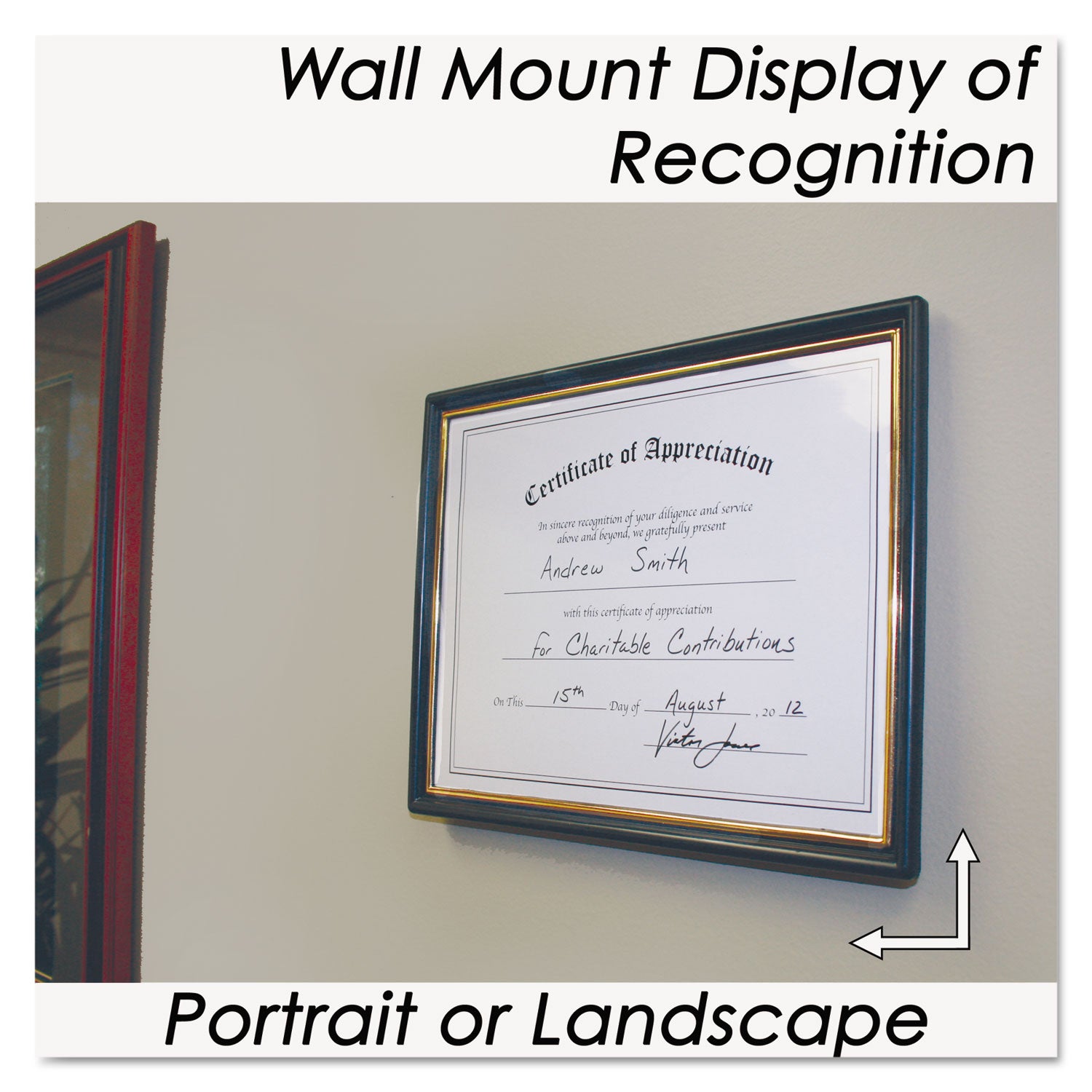 NuDell™ Economy Framed Achievement/Appreciation Awards, 11 x 8.5, Horiztontal Orientation, White with Black Border