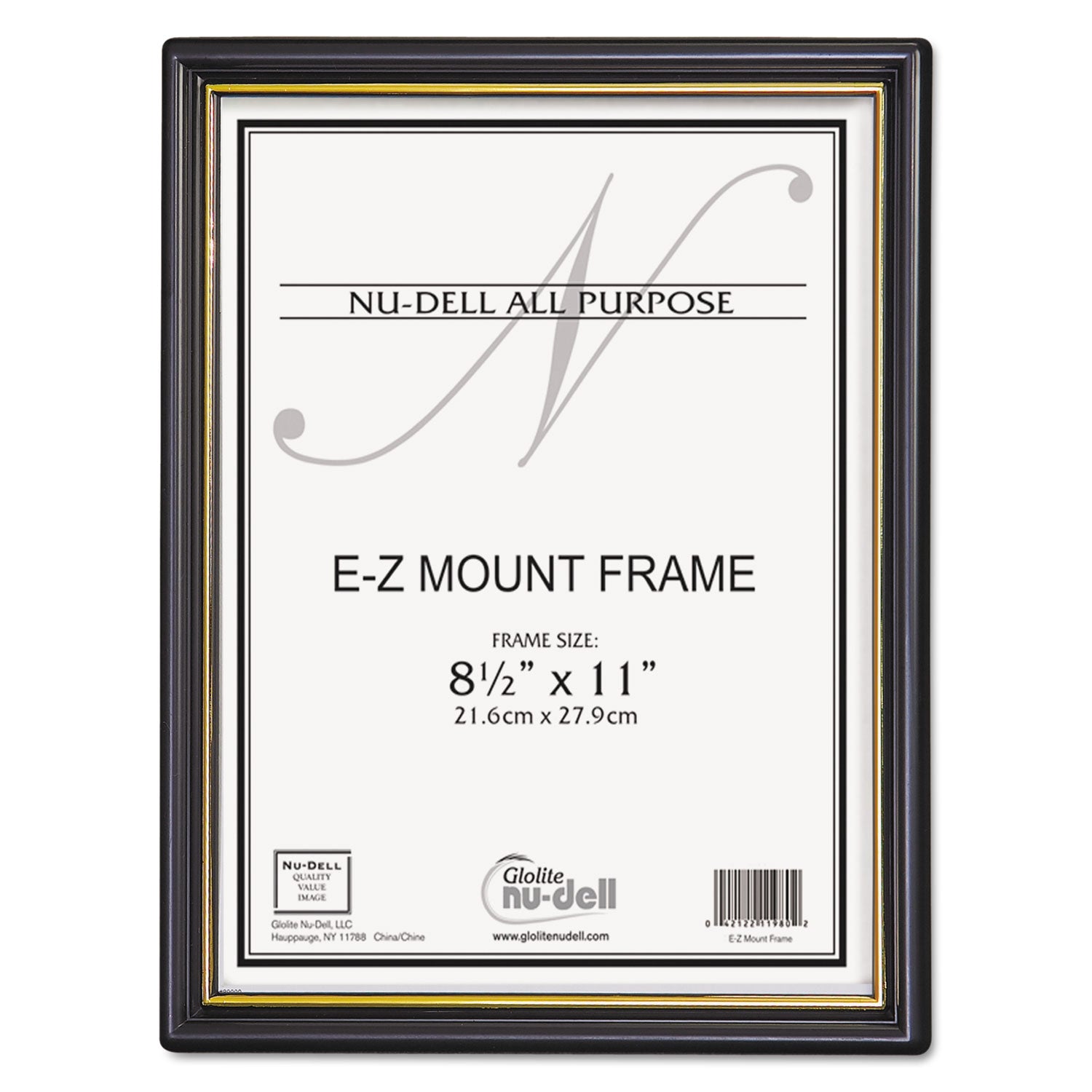 EZ Mount Document Frame with Trim Accent and Plastic Face, Plastic, 8.5 x 11 Insert, Black/Gold, 18/Carton