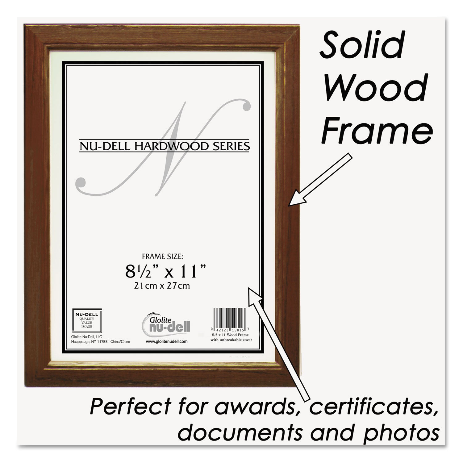 NuDell™ Solid Oak Hardwood Frame, 8.5 x 11, Walnut Finish