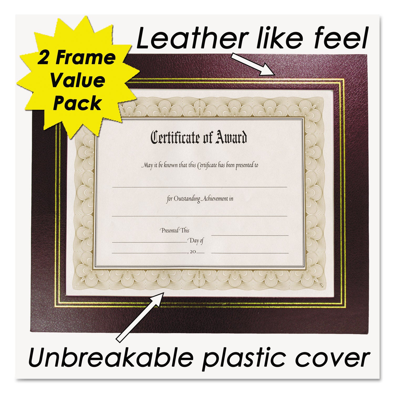 NuDell™ Leatherette Document Frame, 8.5 x 11, Burgundy, Pack of Two