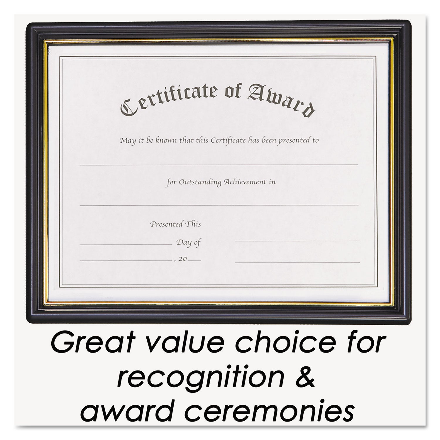 NuDell™ Economy Framed Achievement/Appreciation Awards, 11 x 8.5, Horiztontal Orientation, White with Black Border