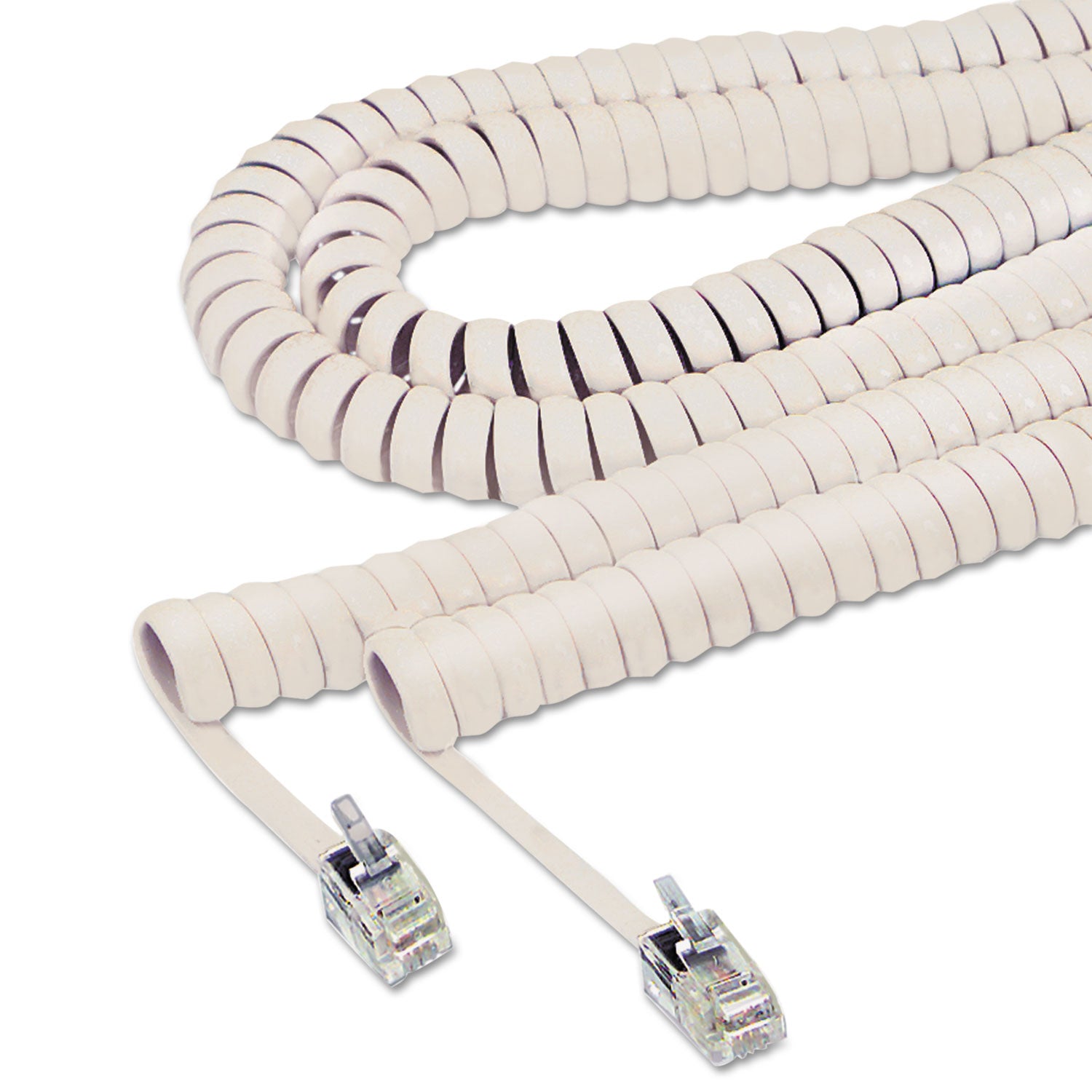 Coiled Phone Cord, Plug/Plug, 12 ft, Ivory