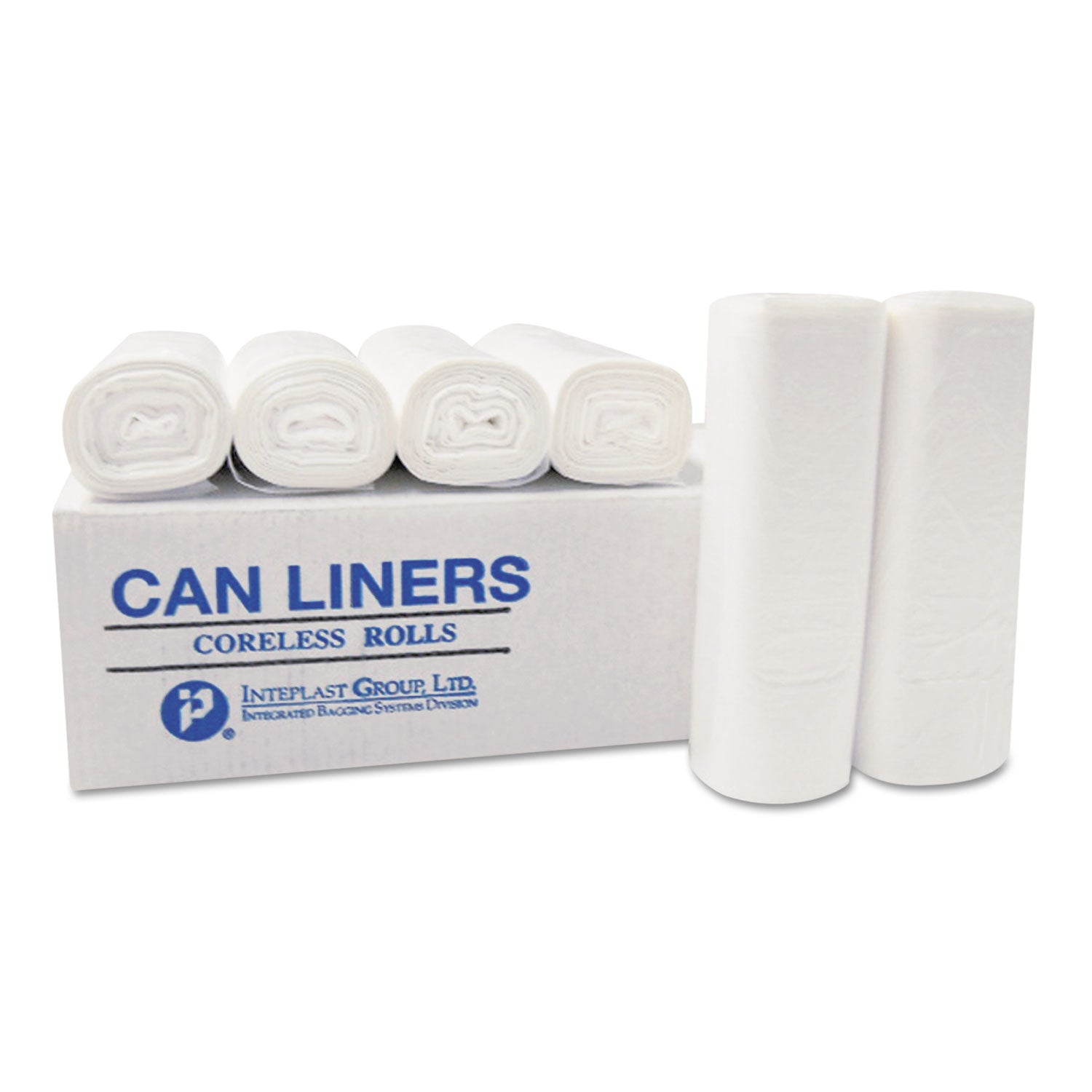 Inteplast Group High-Density Commercial Can Liners, 60 gal, 16 mic, 38" x 60", Clear, Interleaved Roll, 25 Bags/Roll, 8 Rolls/Carton