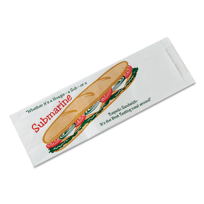 Sub Sandwich Bags, 4.5" x 14", White/Submarine-Sandwich Theme, 1,000/Carton Flipcost Flipcost
