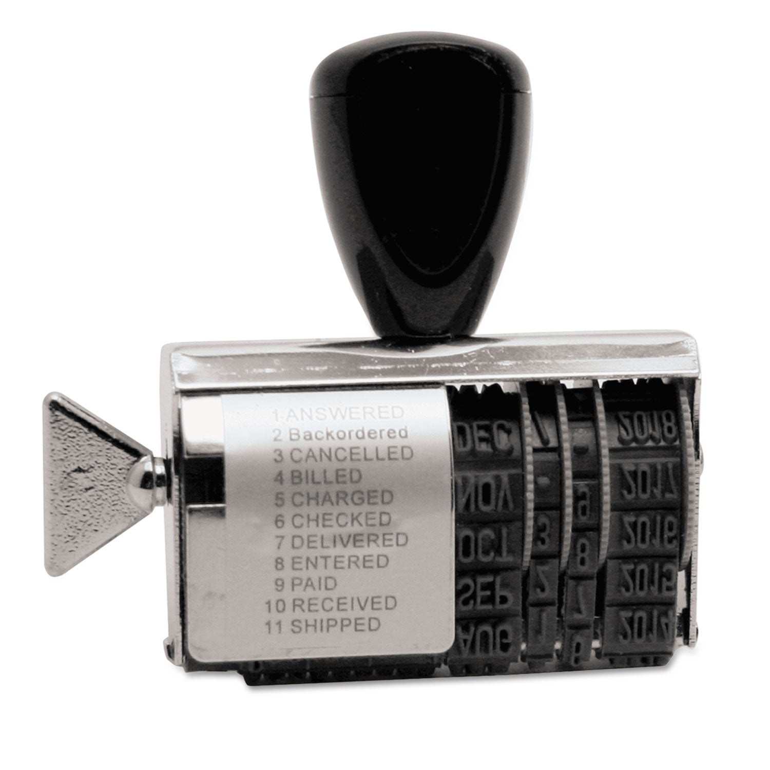 Rubber 11-Message Dial-A-Phrase Date Stamp, Conventional, 2" x 0.38"