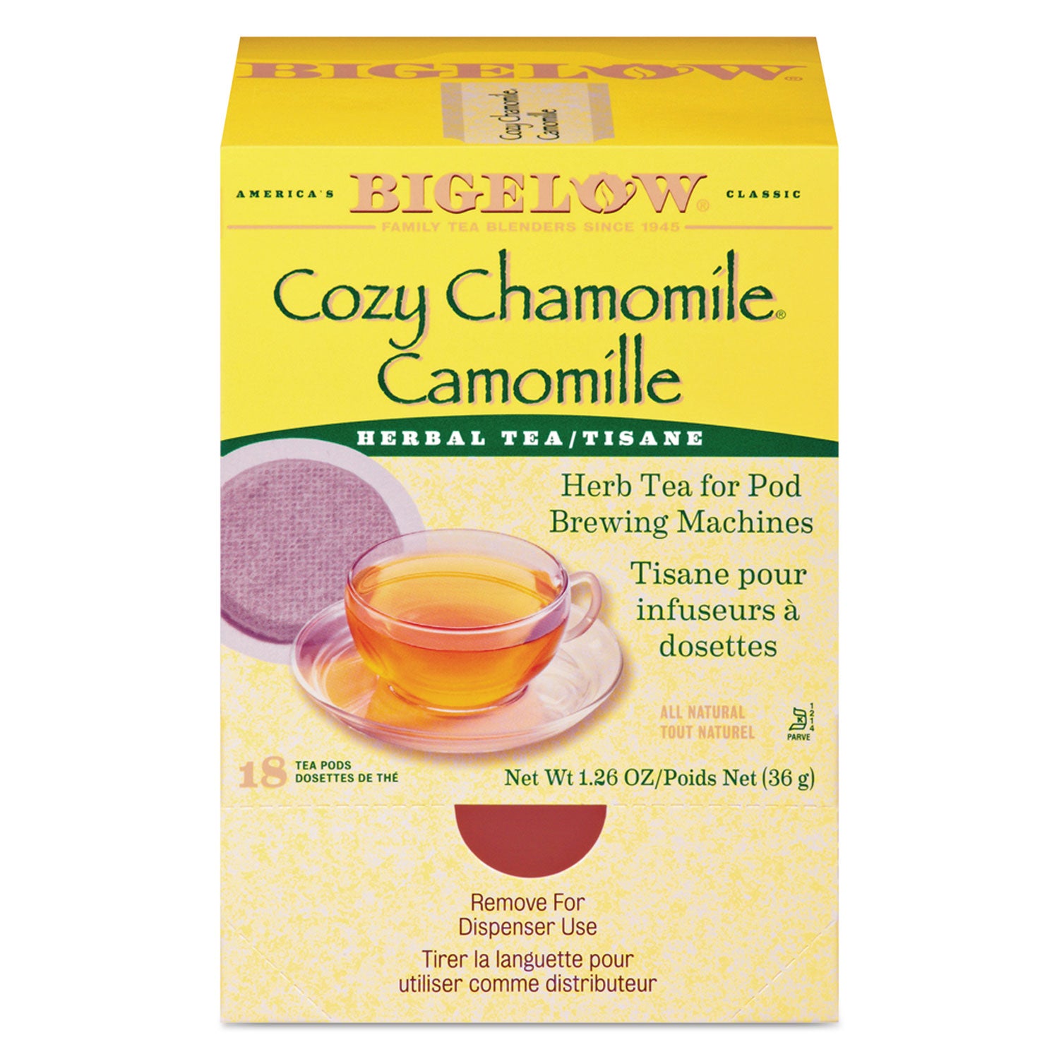 Cozy Chamomile Herbal Tea Pods, 1.90 oz, 18/Box