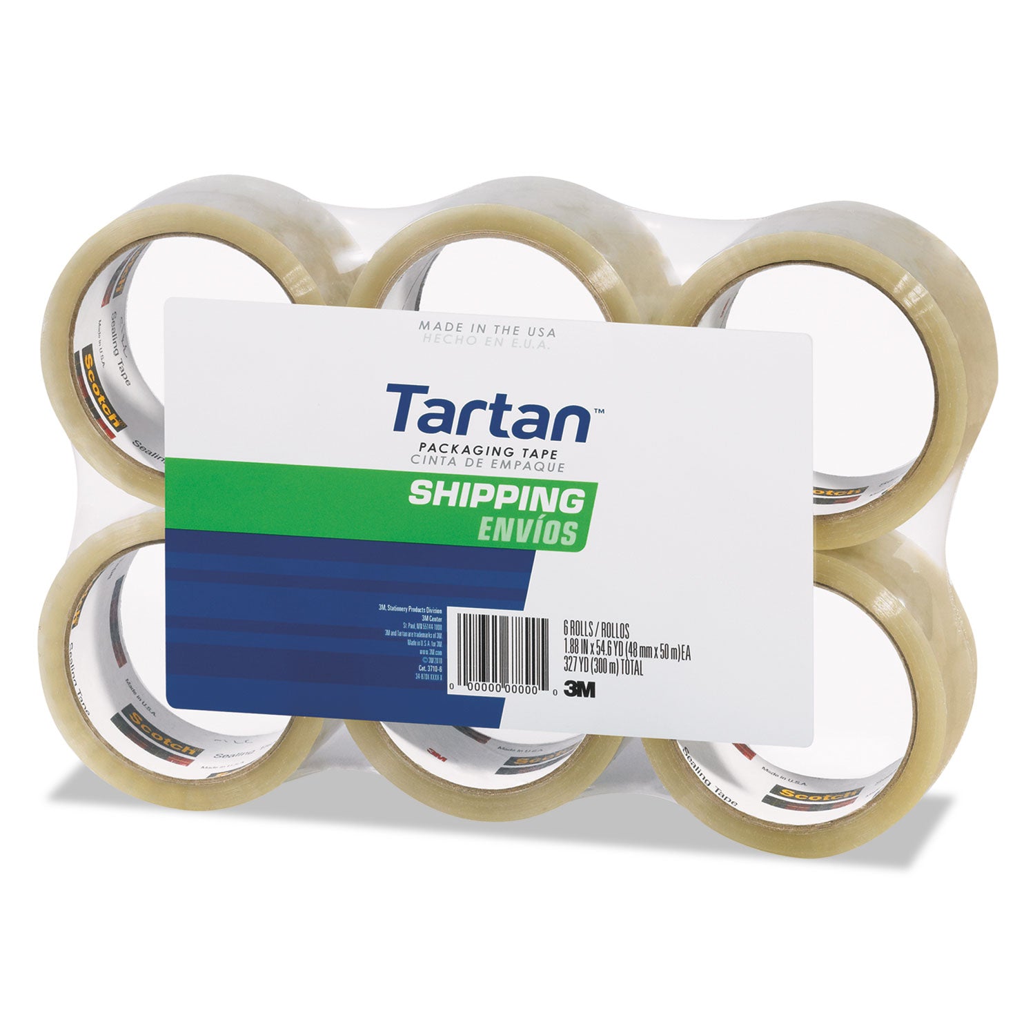 Tartan™ 3710 Packaging Tape, 3" Core, 1.88" x 54.6 yds, Clear, 6/Pack