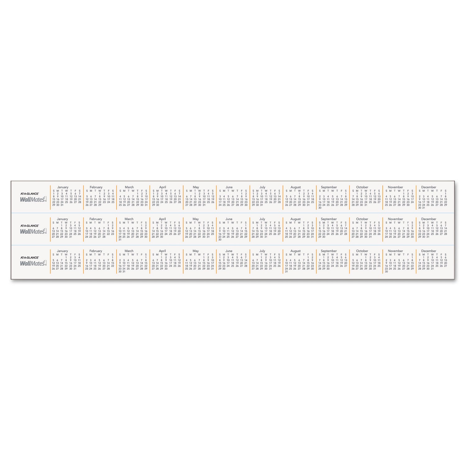 AT-A-GLANCE® WallMates Self-Adhesive Dry Erase Monthly Planning Surfaces, 18 x 12, White/Gray/Orange Sheets, Undated