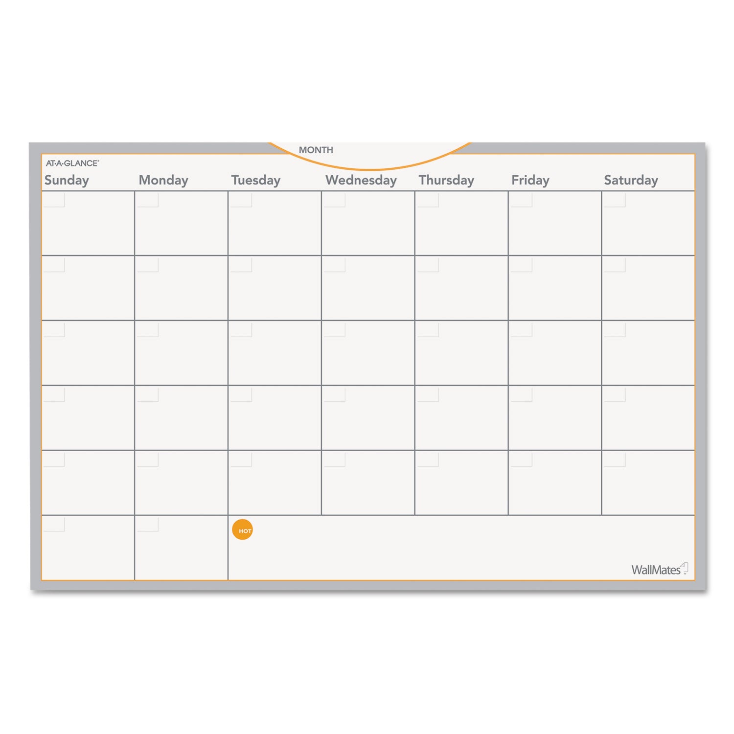 WallMates Self-Adhesive Dry Erase Monthly Planning Surfaces, 18 x 12, White/Gray/Orange Sheets, Undated